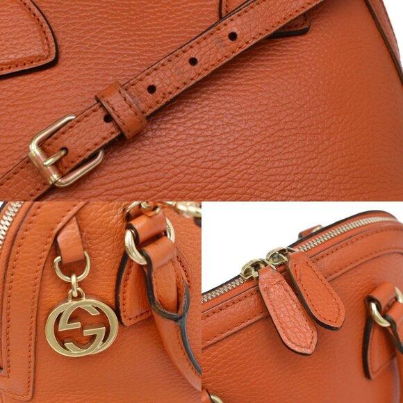 GUCCI Logo Interlocking G 2Way Shoulder Hand Bag Leather Orange GHW 93KB068 - Picture 8 of 14